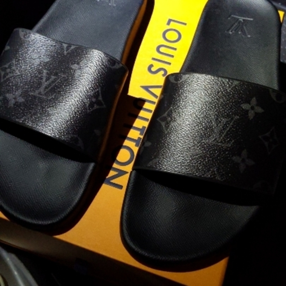 Louis Vuitton Monogram Black Slide Sandals